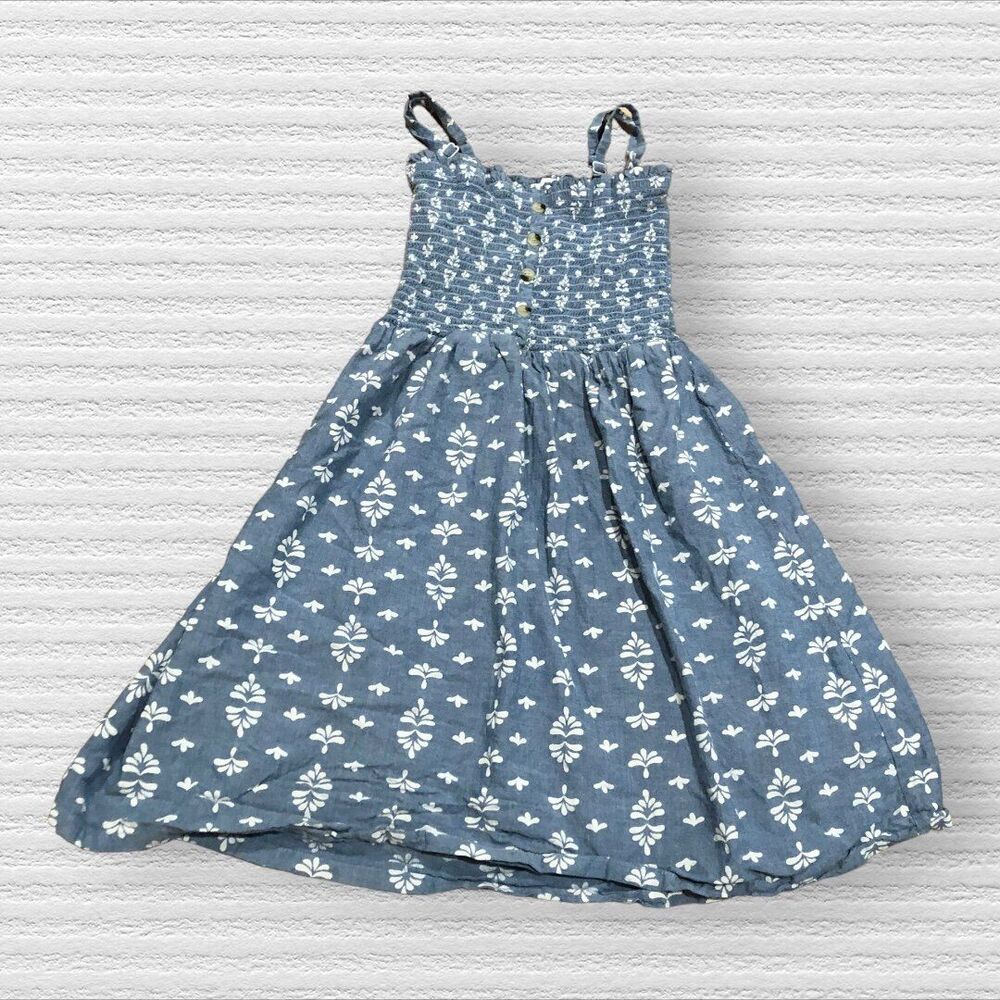Jolie & Joy Girls Med (8) Smocked Blue Chambray Dress